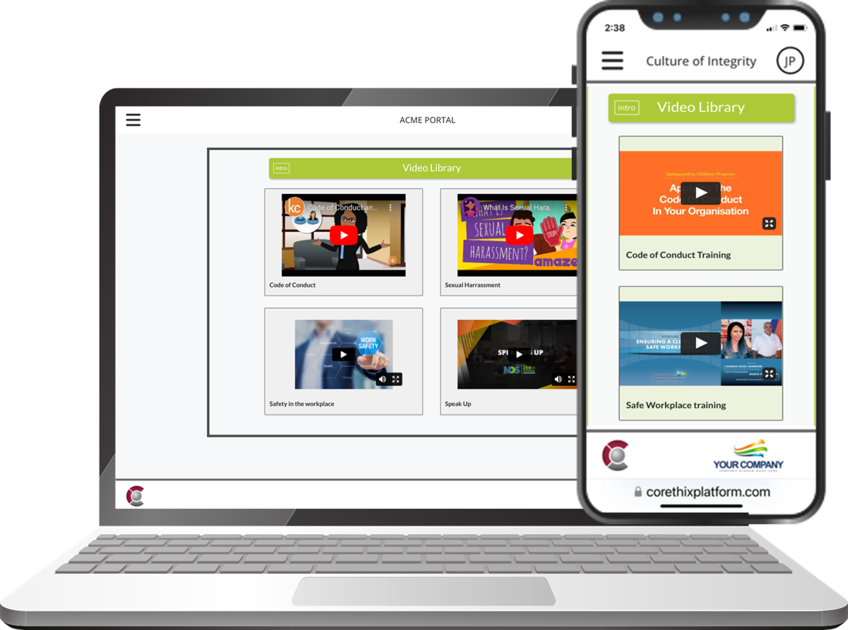 Corethix Video Management on laptop and mobile devices